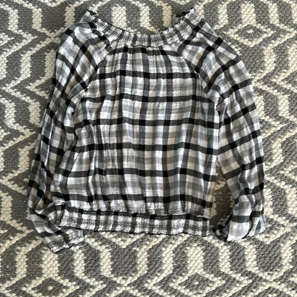 🍍 Anthropologie Cloth & Stone Sara Plaid Blouse Top Shirt Black and White S🍍@15 - Picture 3 of 3